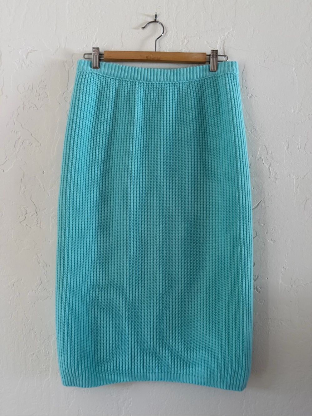 Vintage 70/80s Chunky Women’s Ribbed Knit Pencil Skirt - Aqua